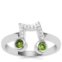 Chrome Diopside Music Note Ring with White Zircon in Sterling Silver 0.38ct