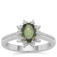 Chrome Diopside Ring with White Zircon in Sterling Silver 1.34cts