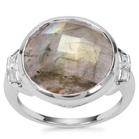 Labradorite Ring with White Zircon in Sterling Silver 7.88cts