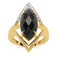 Black Spinel Ring with White Zircon in Gold Plated Sterling Silver 7.60cts