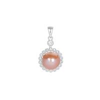 Apricot Cultured Pearl (10mm)  Pendant with White Topaz in Sterling Silver