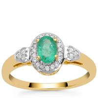 Colombian Emerald Ring with White Zircon in 9K Gold 0.60ct