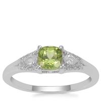 Red Dragon Peridot Ring with White Zircon in Sterling Silver 0.88ct