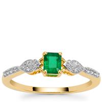 Panjshir Emerald Ring with White Zircon in 9K Gold 0.45ct