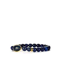 Lapis Lazuli Stretchable Bracelet with Gold Tone Sterling Silver 101.30cts
