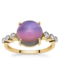 Purple Moonstone Ring with White Zircon in 9K Gold 4.25cts