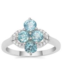 Ratanakiri Blue Zircon Ring with White Zircon in Sterling Silver 2.65cts