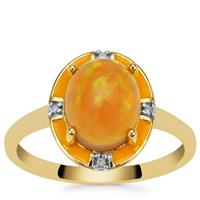 Honey Opal Ring with Diamond in 9K Gold 1.65cts