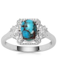 Egyptian Turquoise Ring with White Zircon in Sterling Silver 1.34cts