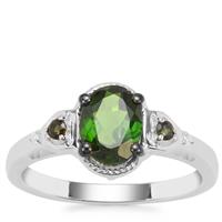 Chrome Diopside Ring with Green Tourmaline and White Zircon in Sterling Silver 1.26cts
