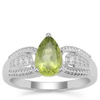 Red Dragon Peridot Ring with White Zircon in Sterling Silver 1.56cts