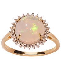 Ethiopian Opal Ring with White Zircon in 9K Gold 2.55cts