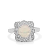 Ethiopian Opal Ring with White Zircon in Sterling Silver 1.30cts