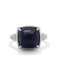 Sugarloaf Cut Bharat Sapphire Ring with White Zircon in Sterling Silver 9.40cts