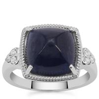 Sugarloaf Cut Bharat Sapphire Ring with White Zircon in Sterling Silver 9.40cts