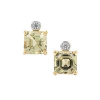 Asscher Cut Csarite® Earrings with White Zircon in 9K Gold 1.60cts