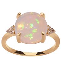 Ethiopian Opal Ring with White Zircon in 9K Gold 2.85cts