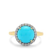 Sleeping Beauty Turquoise Ring with White Zircon in 9K Gold 3.75cts