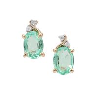 Siberian Emerald Earrings with White Zircon in 9K Gold 1.40cts