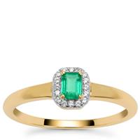 Panjshir Emerald Ring with White Zircon in 9K Gold 0.30ct