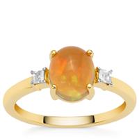 Ethiopian Dark Opal Ring with White Zircon in 9K Gold 1.40cts