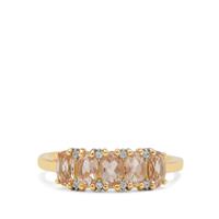 Padparadscha Oregon Sunstone Ring with White Zircon in 9K Gold 1.15cts