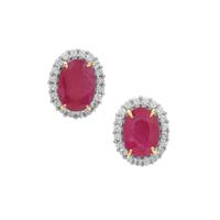 Kenyan Ruby Earrings with White Zircon in Gold Plated Sterling Silver 2.45cts