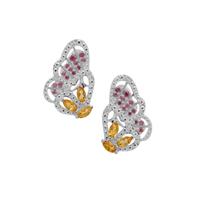 Diamantina Citrine, Rajasthan Garnet Earrings with White Zircon in Sterling Silver 0.90ct