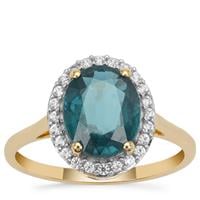 Teal Kyanite Ring with White Zircon in 9K Gold 3.45cts