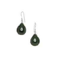 Nephrite Jade Earrings with Café Diamond in Sterling Silver 30.50cts