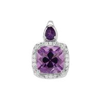 Moroccan, African Amethyst Pendant with White Zircon in Sterling Silver 2.25cts
