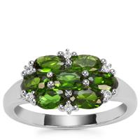 Chrome Diopside Ring with White Zircon in Sterling Silver 1.87cts