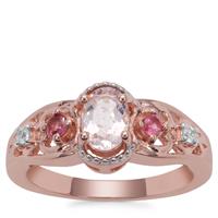 Zambezia Morganite, Oyo Pink Tourmaline Ring with White Zircon in Rose Gold Plated Sterling Silver 0.79ct