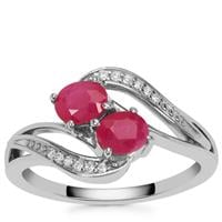 Kenyan Ruby Ring with White Zircon in Platinum Plated Sterling Silver 1.20cts