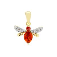 Madeira Citrine, Rajasthan Garnet Pendant with Diamond in Gold Plated Sterling Silver 1.25cts
