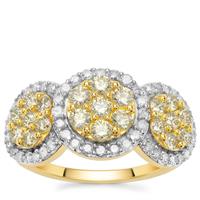 White Diamond Ring with Natural Yellow Diamonds in 9K Gold 1.45cts
