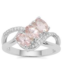 Peach Morganite Ring with White Zircon in Sterling Silver 1.34cts