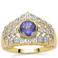 AAA Tanzanite Ring with White Zircon in 9K Gold 1.70cts