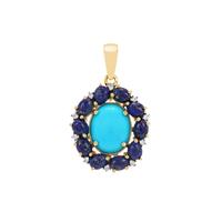 Sleeping Beauty Turquoise, Sar-i-Sang Lapis Lazuli Pendant with White Zircon in 9K Gold 4.20cts