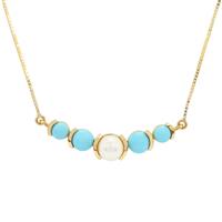 Kaori Cultured Pearl Necklace with Sleeping Beauty Turquoise in 9K Gold (6mm)