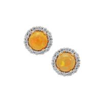 Ethiopian Dark Opal Earrings with White Zircon in 9K Gold 1.90cts