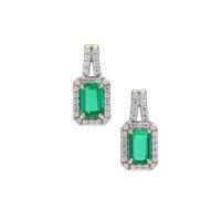 Panjshir Emerald Earrings with White Zircon in 9K Gold 1.55cts
