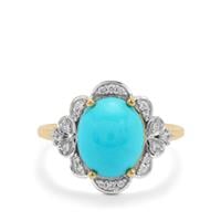 Sleeping Beauty Turquoise Ring with White Zircon in 9K Gold 3.25cts