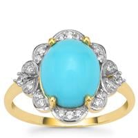 Sleeping Beauty Turquoise Ring with White Zircon in 9K Gold 3.25cts