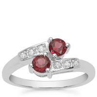 Rajasthan Garnet Ring with White Zircon in Sterling Silver 0.70ct
