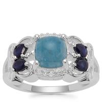 Thor Blue Quartz, Thai Sapphire Ring with White Zircon in Sterling Silver 2.34cts