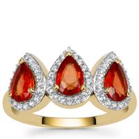 Songea Red Sapphire Ring with White Zircon in 9K Gold 1.70cts