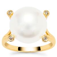 South Sea Cultured Pearl Ring with Natural Pink Diamond in 9K Gold (13mm)
