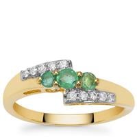 Zambian Emerald Ring with White Zircon in 9K Gold 0.40ct