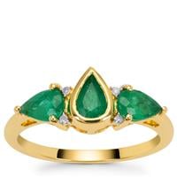 Zambian Emerald Ring with Diamond in 9K Gold 1.05cts